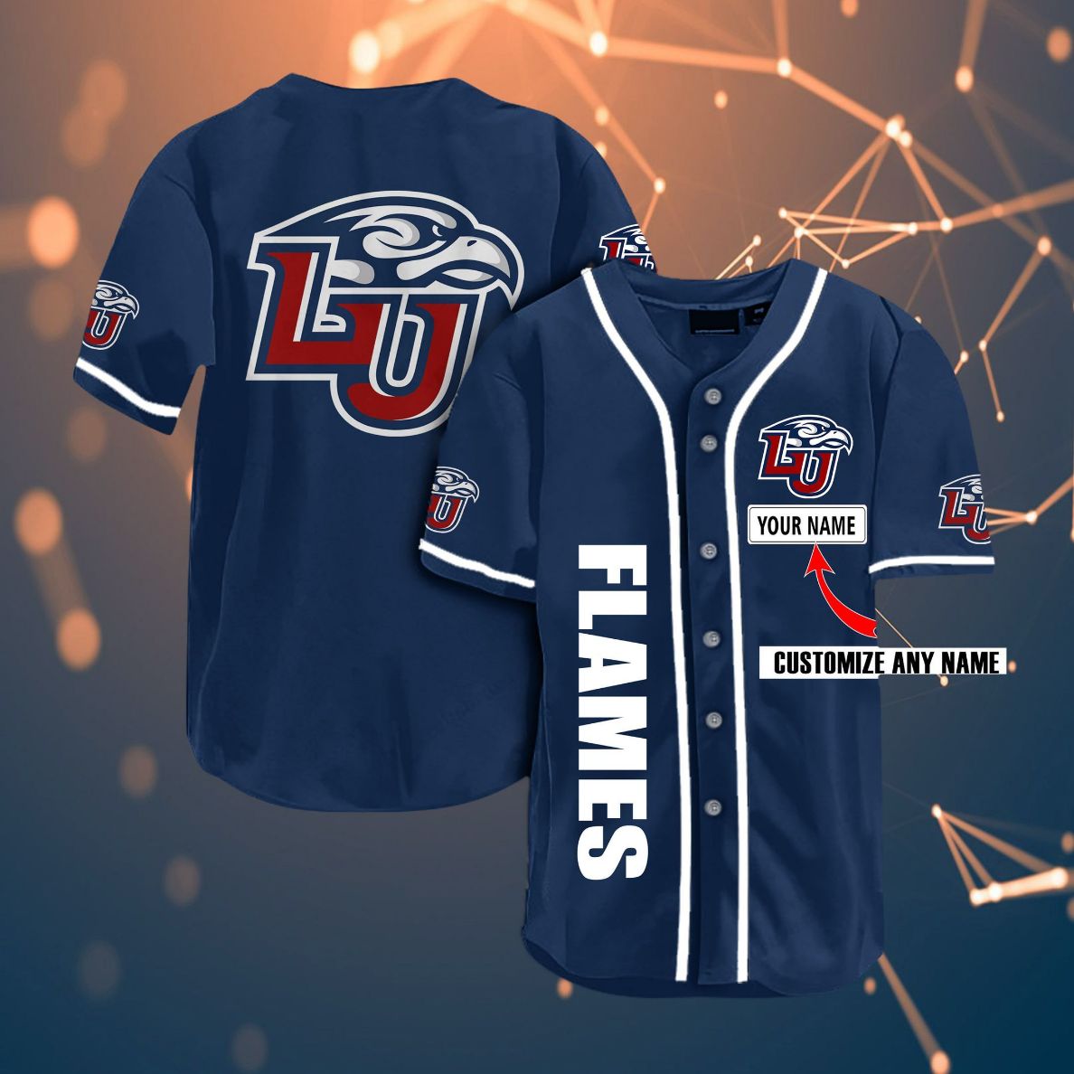 NCAA Liberty Flames Custom Name Blue Baseball Jersey