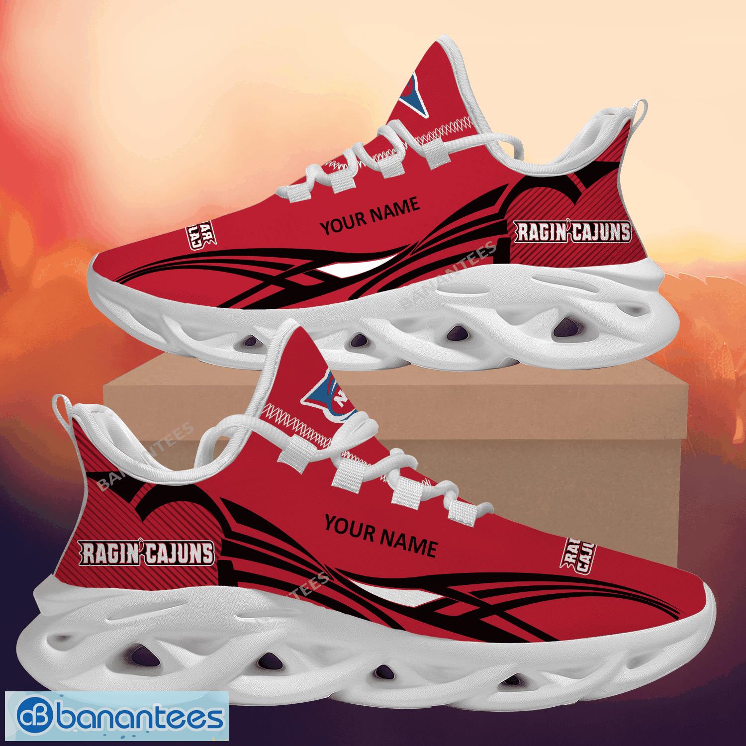 NCAA Louisiana Ragin' Cajuns Custom Name Red Black Max Soul Shoes