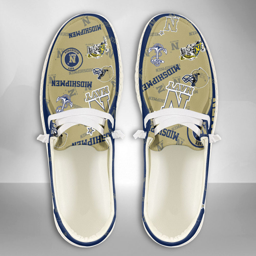 NCAA Navy Midshipmen Custom Name Gold Navy Blue Hey Dude Shoes