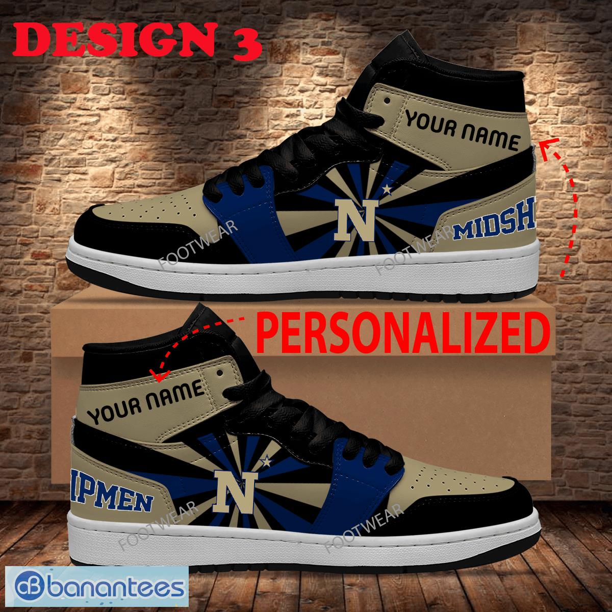 NCAA Navy Midshipmen Custom Name New Design Black Air Jordan 1 High Sneakers