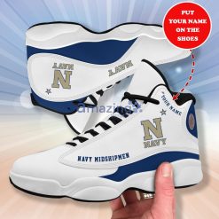 NCAA Navy Midshipmen Custom Name White Blue Air Jordan 13 Shoes