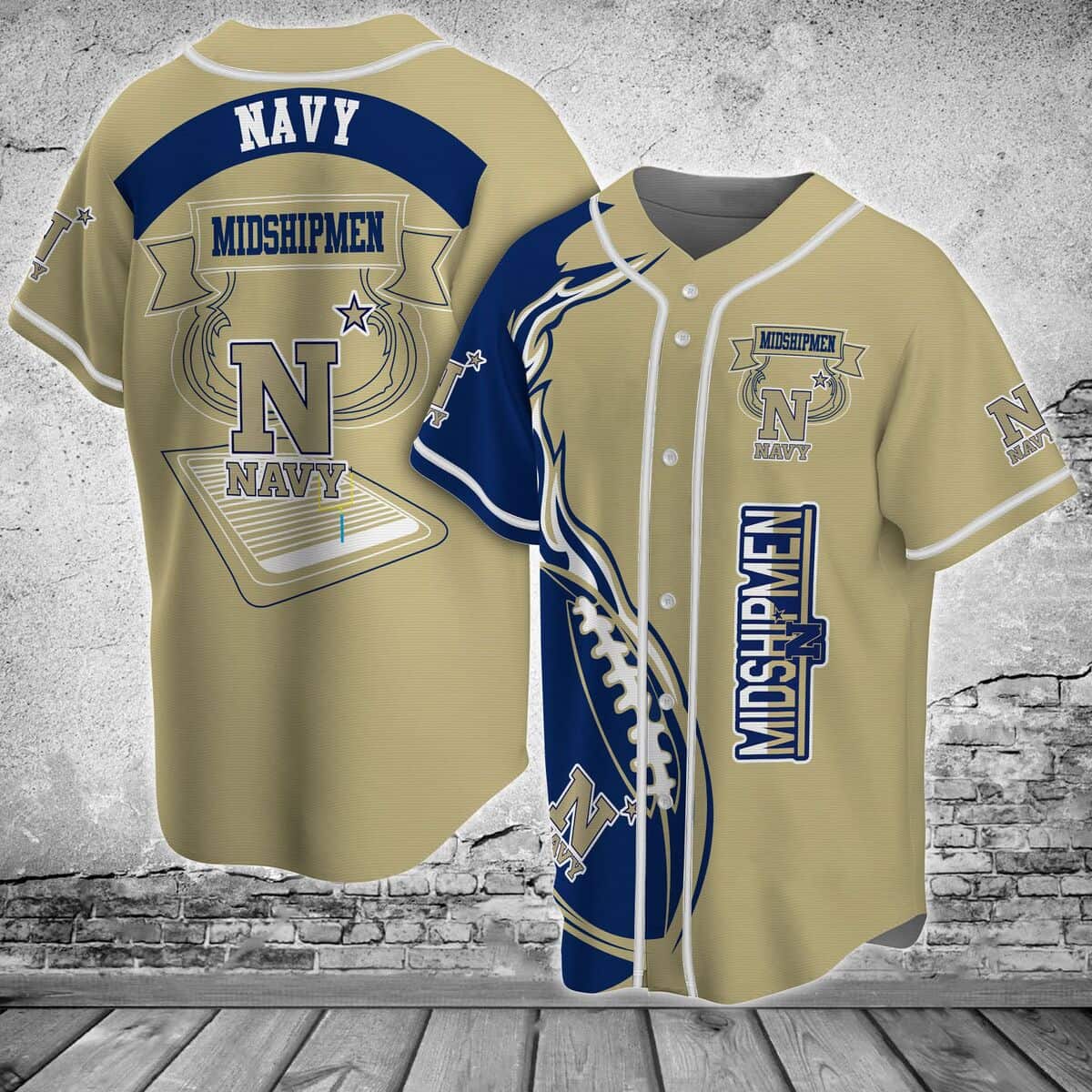 NCAA Navy Midshipmen Flame Ball Baseball Jersey