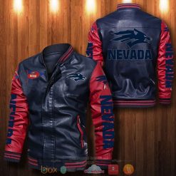 NCAA Nevada Wolf Pack Navy Red Leather Bomber Jacket