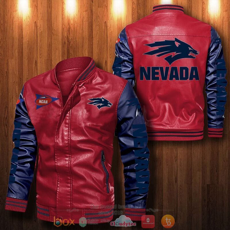 NCAA Nevada Wolf Pack Red Navy Leather Bomber Jacket