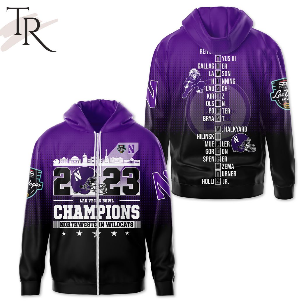 NCAA Northwestern Wildcats 2023 Las Vegas Bowl Purple Black Zip Up Hoodie
