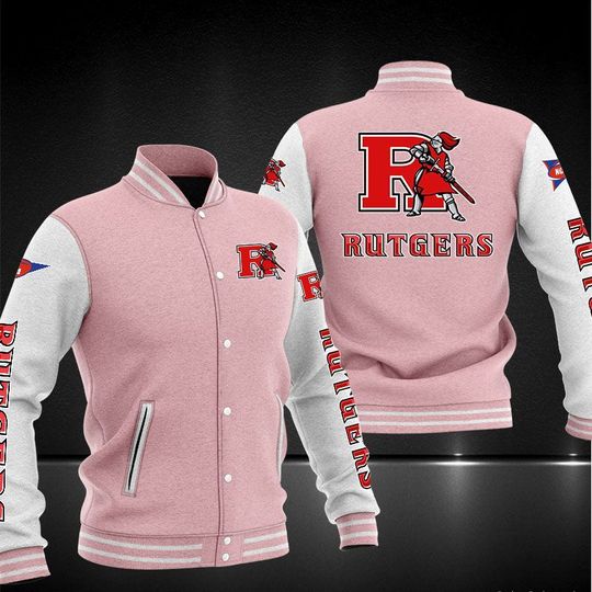 NCAA Rutgers Scarlet Knights Pink White Baseball Jacket