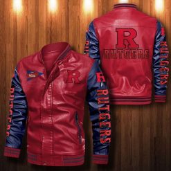 NCAA Rutgers Scarlet Knights Red Navy Leather Bomber Jacket