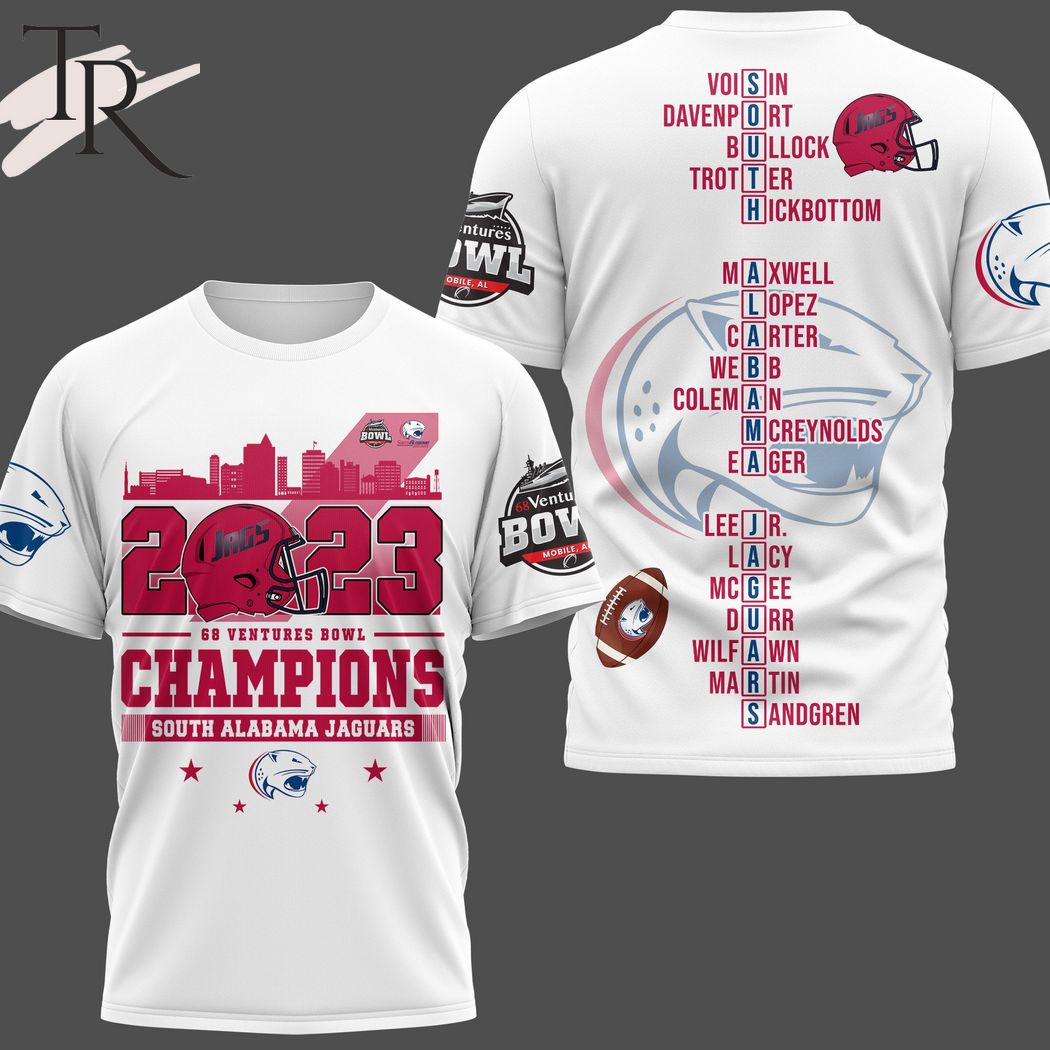 NCAA South Alabama Jaguars 2023 Go Ventures Bowl White T-Shirt