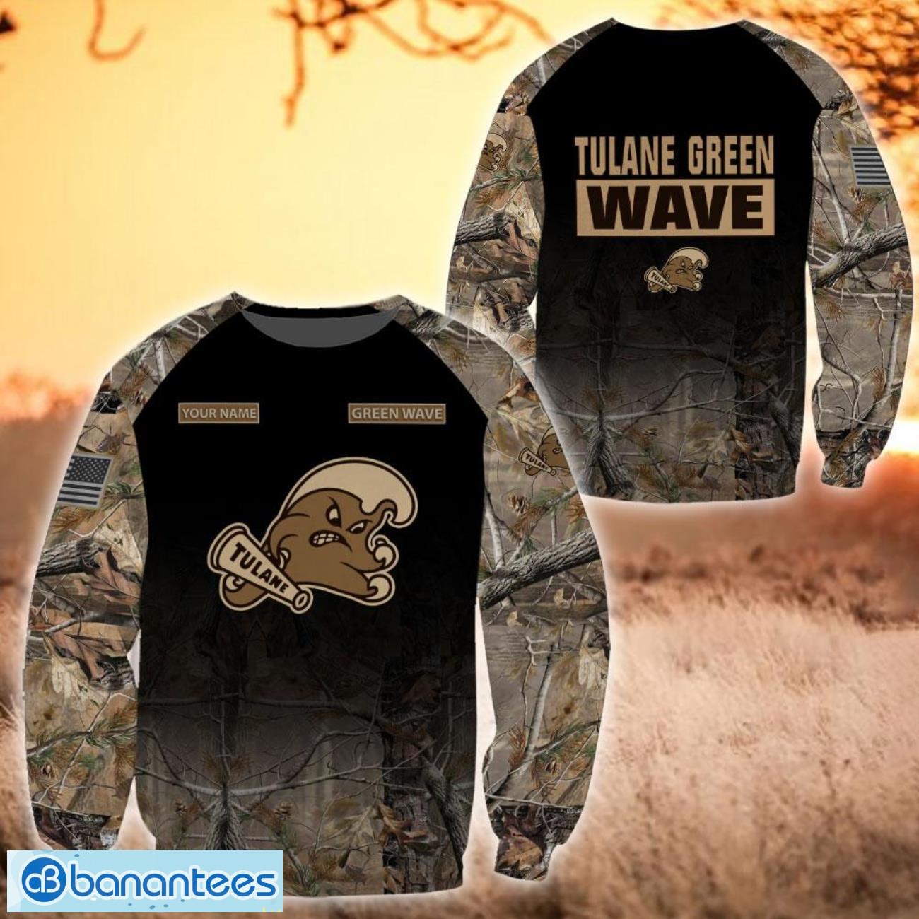 NCAA Tulane Green Wave Custom Name Hunting Camo Style Sweatshirt