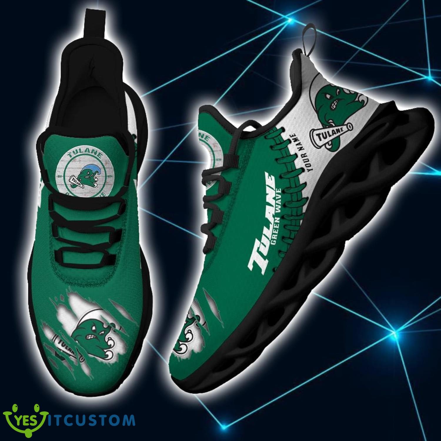 NCAA Tulane Green Wave Custom Name White Green Max Soul Shoes - Image 3