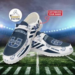 NCAA Utah State Aggies Custom Name Blue White Hey Dude Shoes