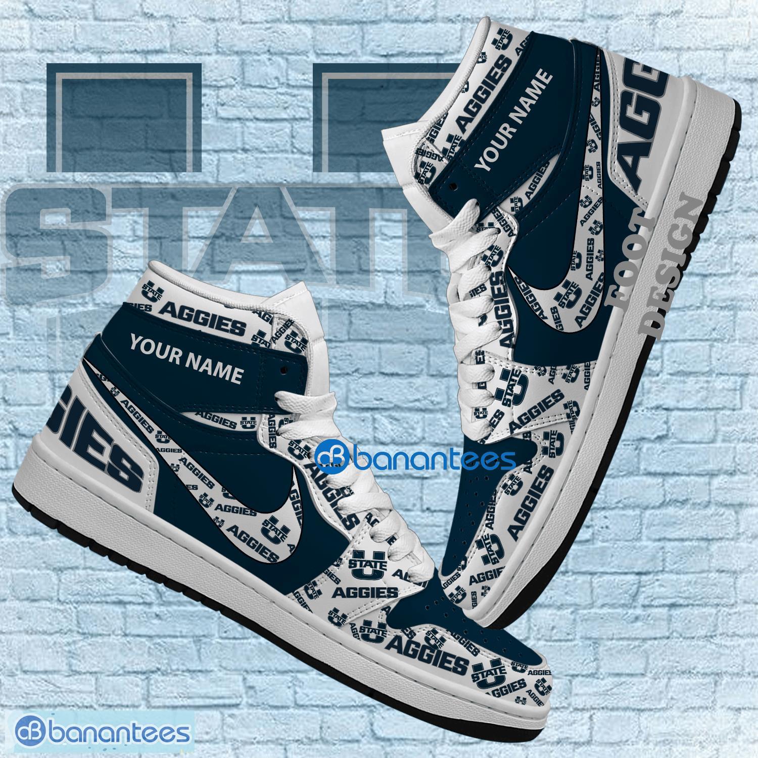 NCAA Utah State Aggies Custom Name New Season Design Air Jordan 1 High Sneakers