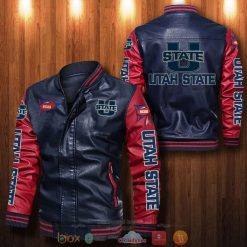 NCAA Utah State Aggies Navy Red Leather Bomber Jacket