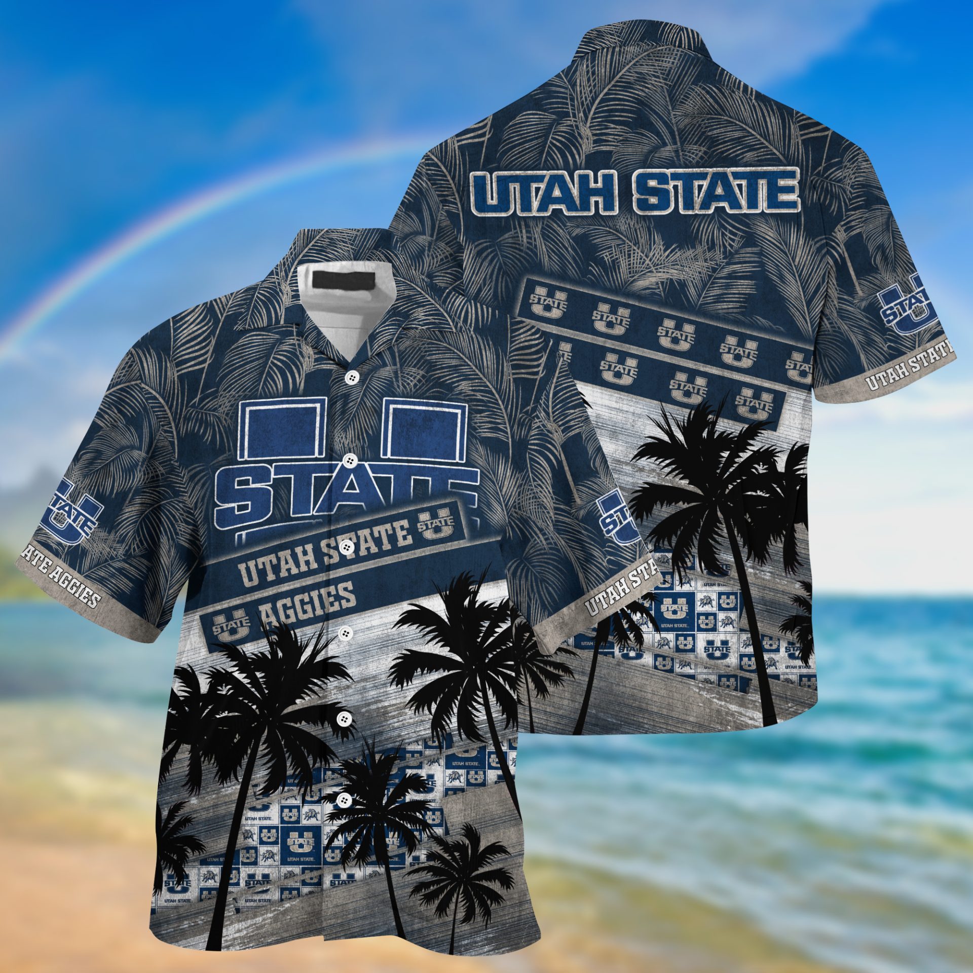 NCAA Utah State Aggies Palm Tree Pattern Hawaiian Shirt