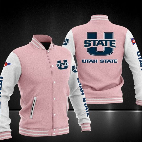 NCAA Utah State Aggies Pink White Baseball Jacket
