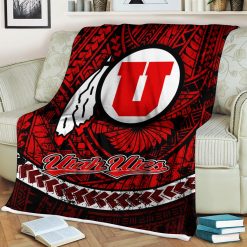 NCAA Utah Utes Grunge Tribal Polynesian Fleece Blanket