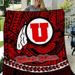 NCAA Utah Utes Grunge Tribal Polynesian Quilt Blanket