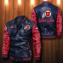 NCAA Utah Utes Navy Red Leather Bomber Jacket