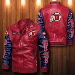 NCAA Utah Utes Red Navy Leather Bomber Jacket