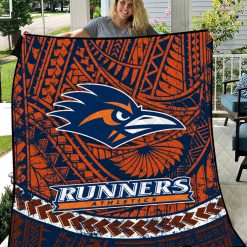 NCAA UTSA Roadrunners Grunge Tribal Polynesian Fleece Blanket