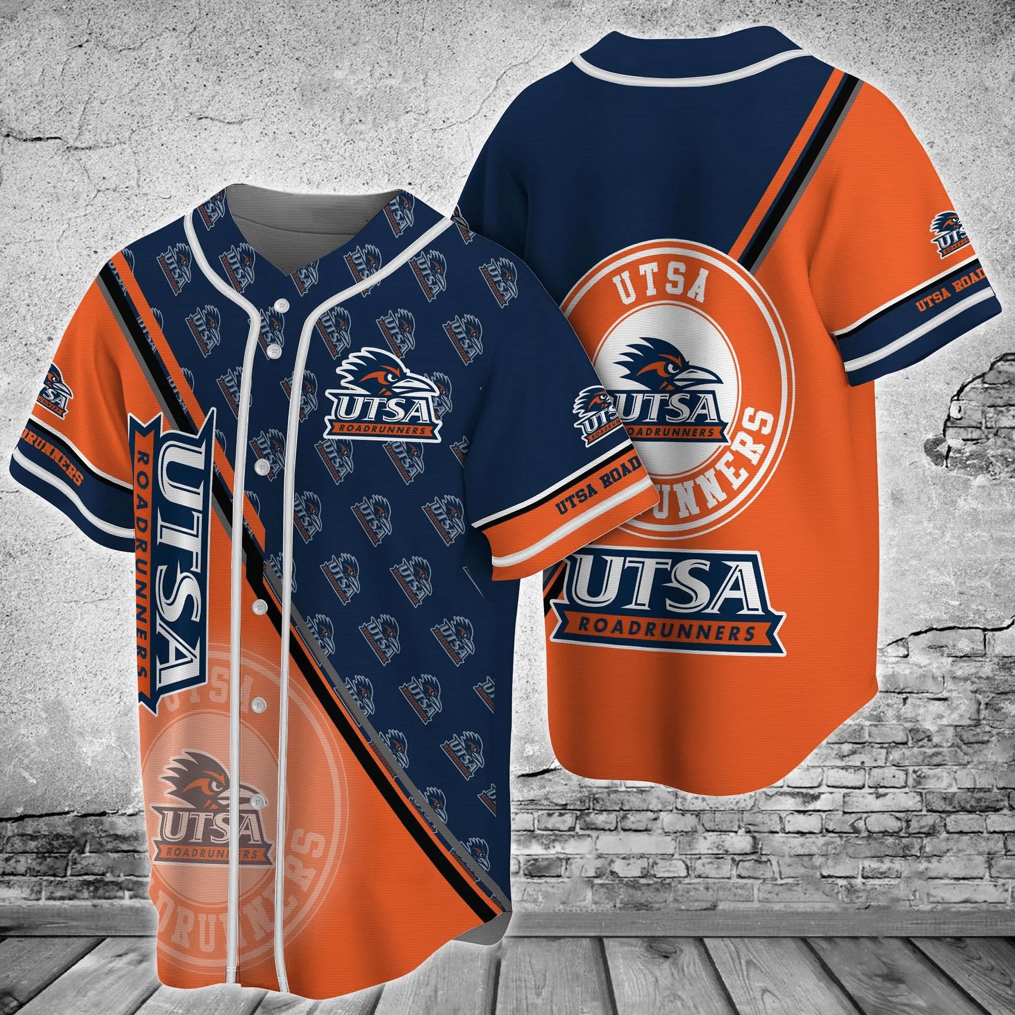 NCAA UTSA Roadrunners Logo Pattern Baseball Jersey