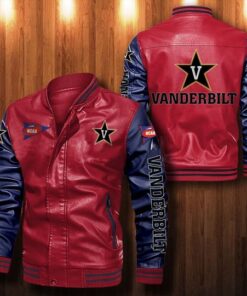 NCAA Vanderbilt Commodores Red Navy Leather Bomber Jacket