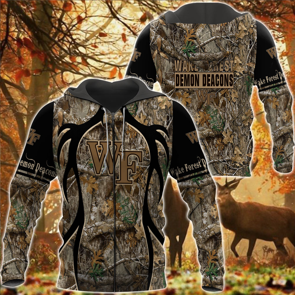 NCAA Wake Forest Demon Deacons Camo Hunting Zip Up Hoodie