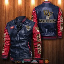 NCAA Wake Forest Demon Deacons Navy Red Leather Bomber Jacket