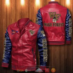 NCAA Wake Forest Demon Deacons Red Navy Leather Bomber Jacket