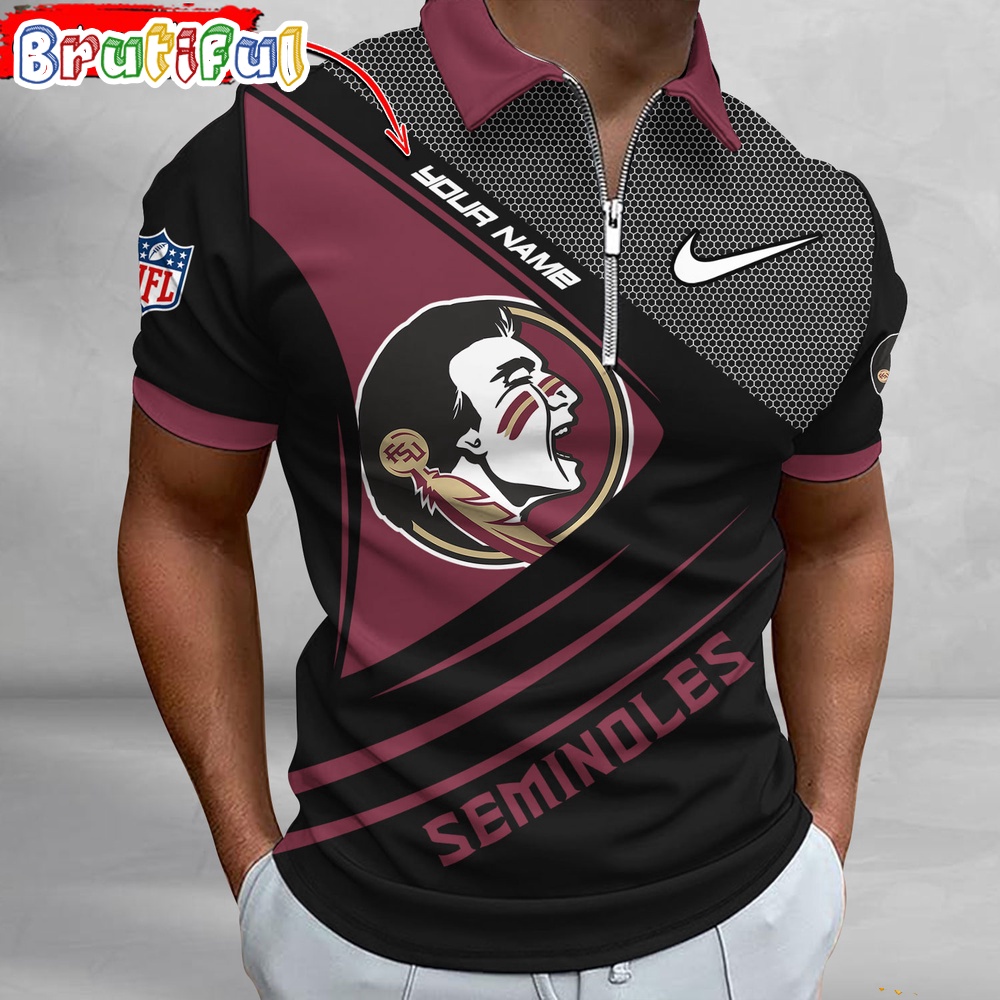 NCAA Florida State Seminoles Custom Name Fan Edition Zipper Polo Shirt