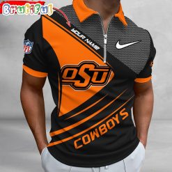 NCAA Oklahoma State Cowboys Custom Name Fan Edition Zipper Polo Shirt