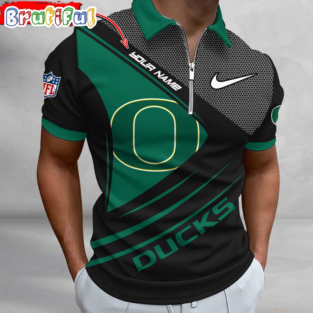 NCAA Oregon Ducks Custom Name Fan Edition Zipper Polo Shirt