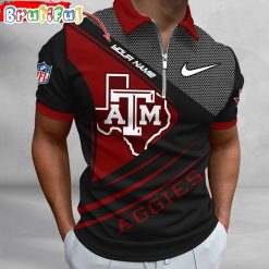 NCAA Texas A&M Aggies Custom Name Fan Edition Zipper Polo Shirt