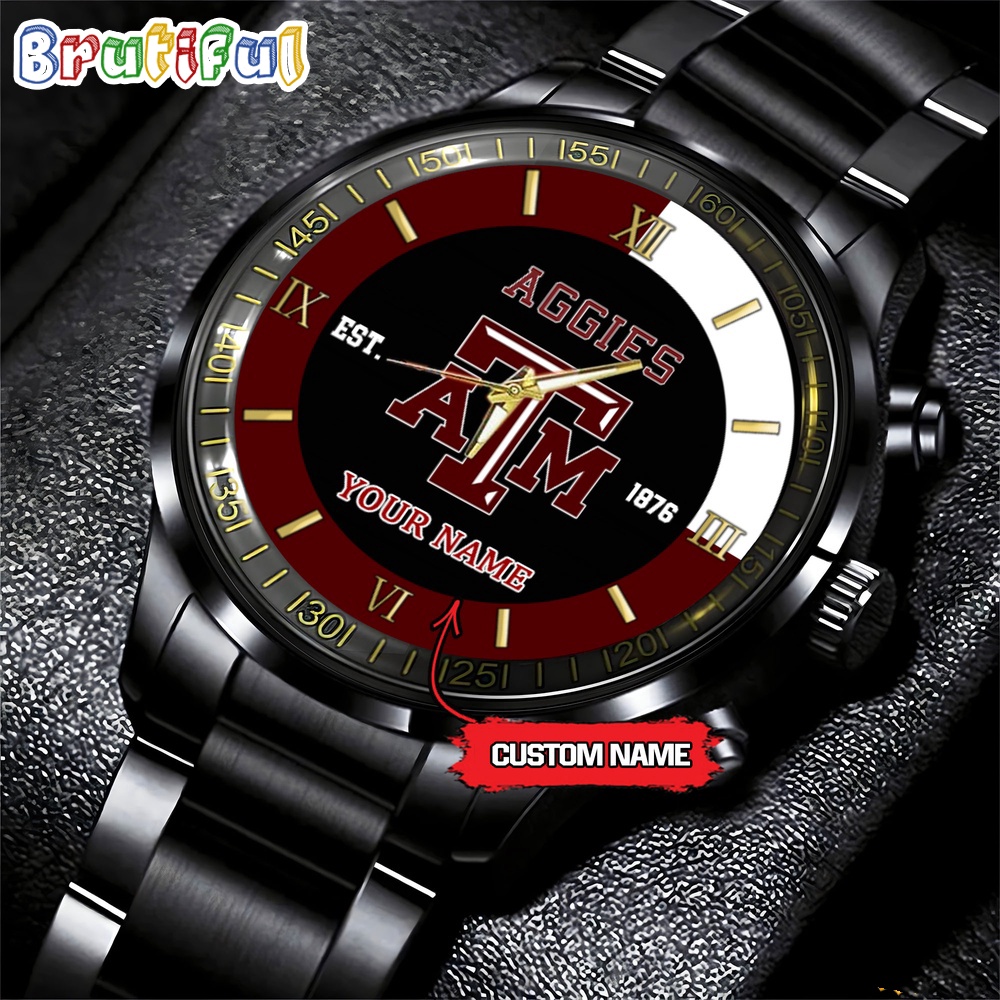 NCAA Texas A&M Aggies Custom Name For Fans Steel Watch
