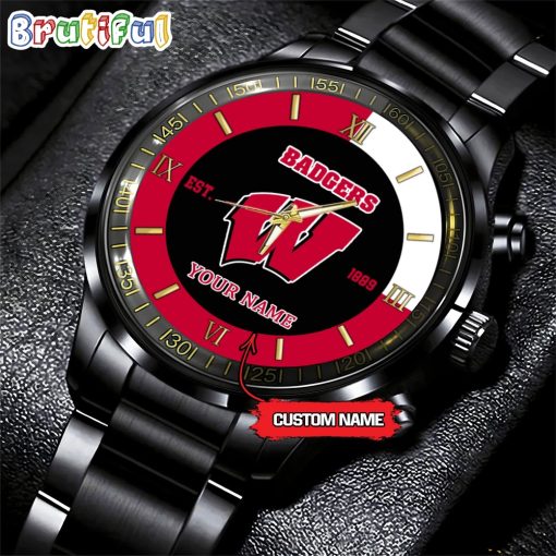 NCAA Wisconsin Badgers Custom Name For Fans Steel Watch