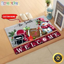 NCAA Alabama Crimson Tide Custom Name Christmas Snowman Edition Rubber Doormat