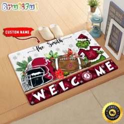 NCAA Alabama Crimson Tide Custom Name Grinch Christmas Edition Rubber Doormat