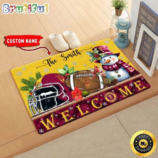 NCAA Arizona State Sun Devils Custom Name Christmas Snowman Edition Rubber Doormat