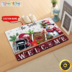 NCAA Arkansas Razorbacks Custom Name Christmas Snowman Edition Rubber Doormat