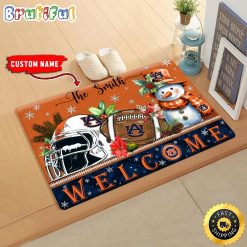 NCAA Auburn Tigers Custom Name Christmas Snowman Edition Rubber Doormat