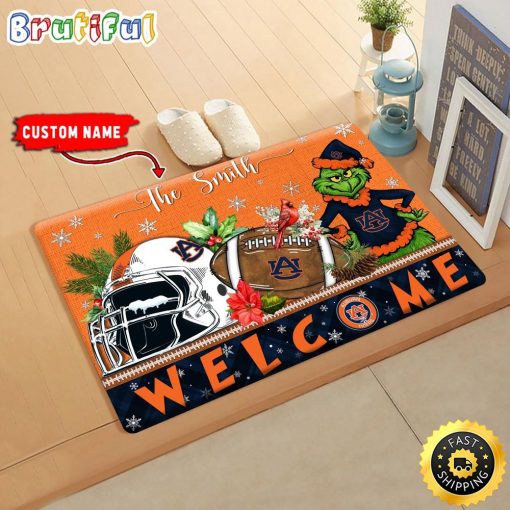 NCAA Auburn Tigers Custom Name Grinch Christmas Edition Rubber Doormat