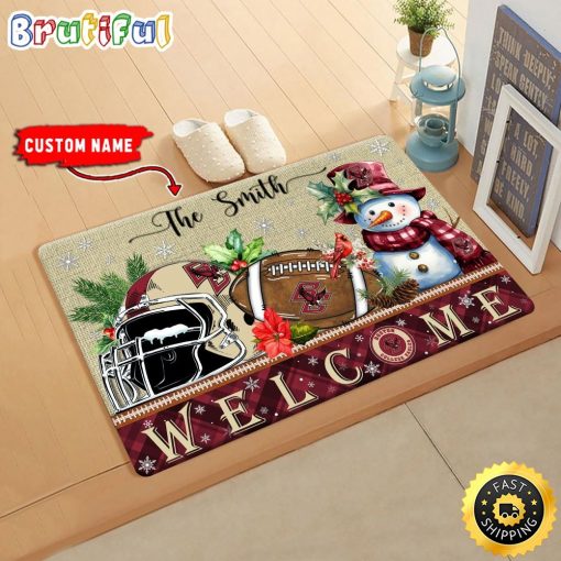 NCAA Boston College Eagles Custom Name Christmas Snowman Edition Rubber Doormat