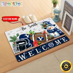 NCAA BYU Custom Name Christmas Snowman Edition Rubber Doormat