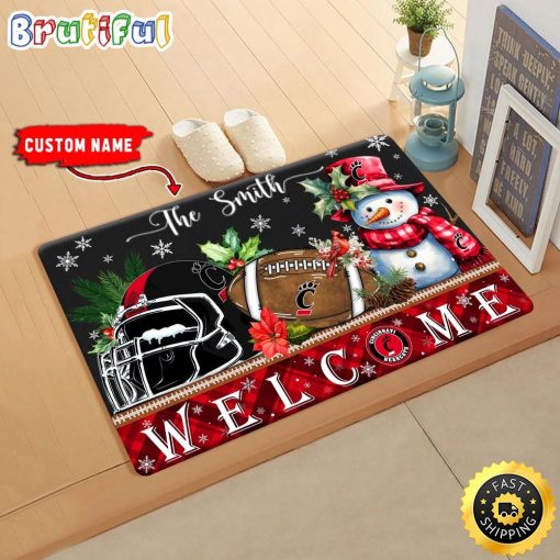 NCAA Cincinnati Bearcats Custom Name Christmas Snowman Edition Rubber Doormat