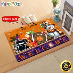 NCAA Clemson Tigers Custom Name Christmas Snowman Edition Rubber Doormat