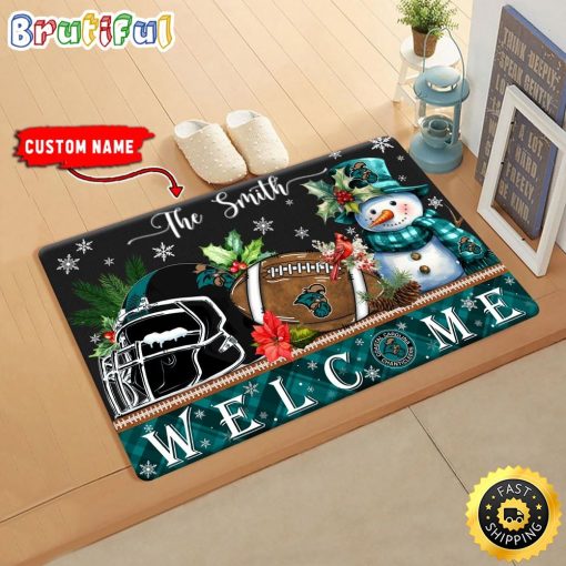 NCAA Coastal Carolina Chanticleers Custom Name Christmas Snowman Edition Rubber Doormat