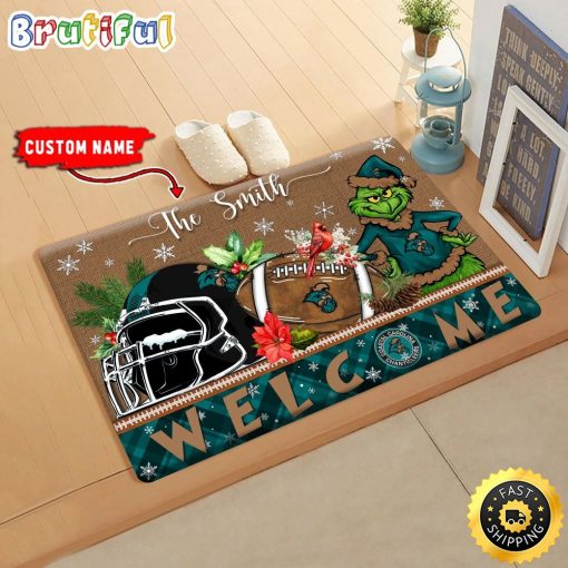 NCAA Coastal Carolina Chanticleers Custom Name Grinch Christmas Edition Rubber Doormat