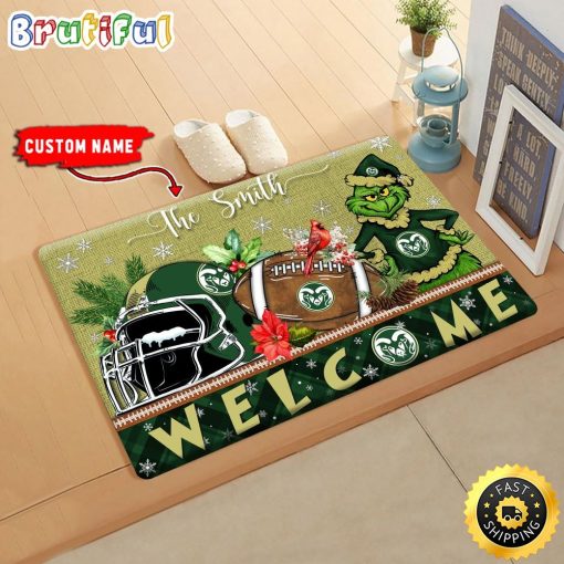 NCAA Colorado State Rams Custom Name Grinch Christmas Edition Rubber Doormat