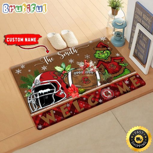NCAA Cornell Big Red Custom Name Grinch Christmas Edition Rubber Doormat