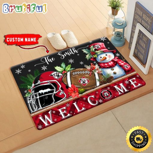 NCAA Davidson Wildcats Custom Name Christmas Snowman Edition Rubber Doormat